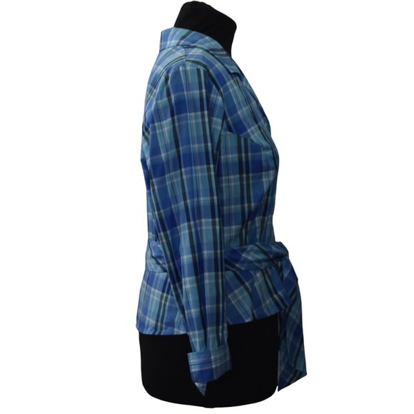 Jones New York Signature Woman 1X Blouse Blue Plaid Belted - Picture 2 of 8